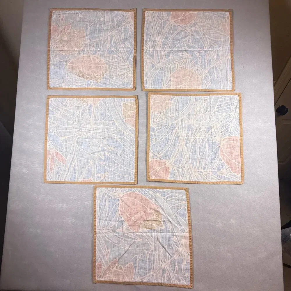 Vtg handmade fabric napkins placemats - set of 5 boho beachy tropical 16 x 17